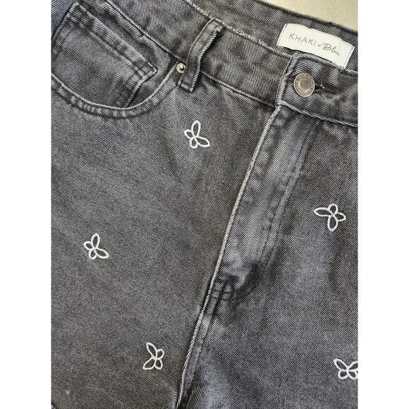 Black Embroidered Butterfly Cut off Jean SHORTS Size 11 Khaki+Blue - Picture 4 of 9